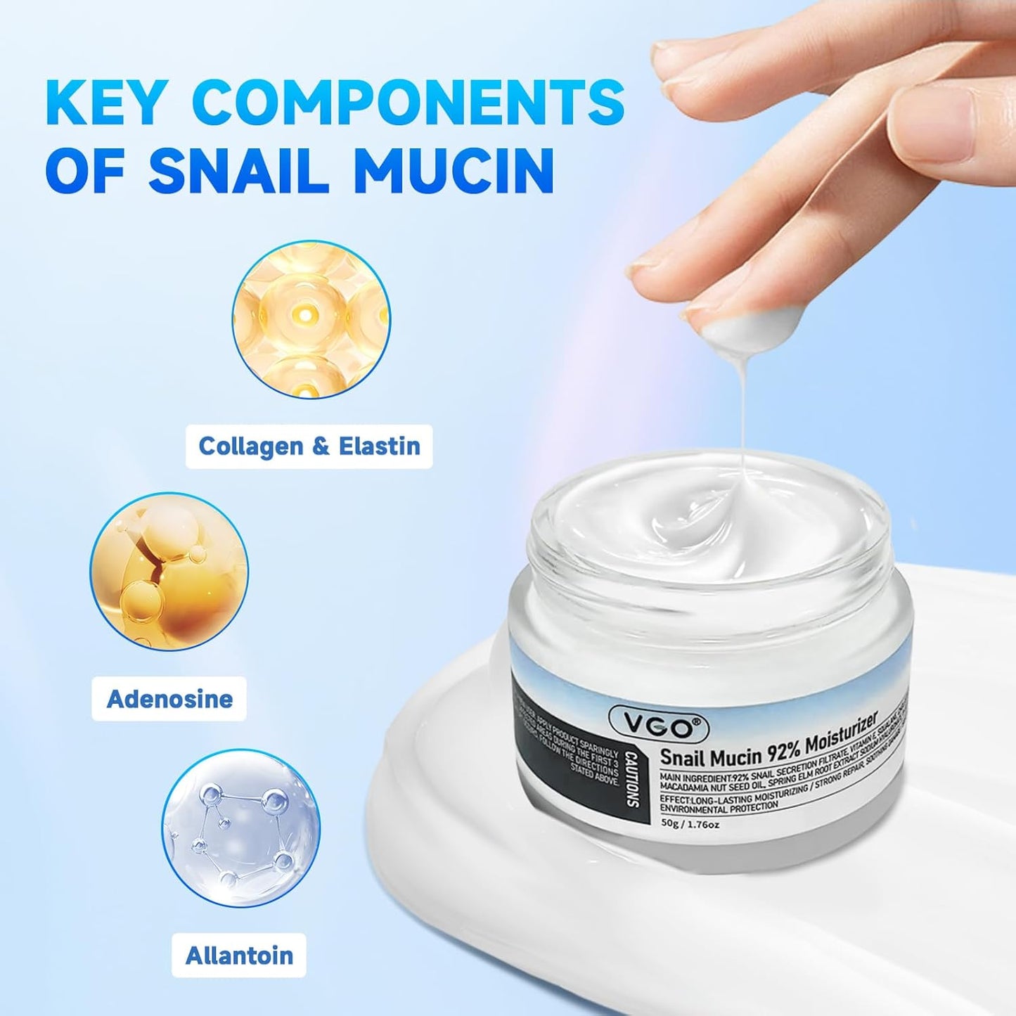 💧VGO Snail Mucin 92% Moisturizer Daily Face, All Skin Types 50g / 1.76oz