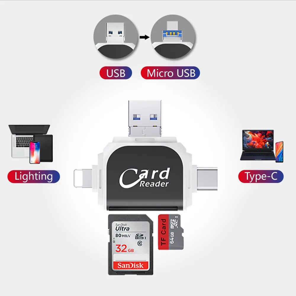 Multi-Port 4 in1 Universal SD TF Card Reader